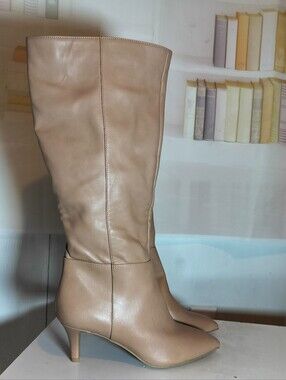 Dolce Vita Beige Pointed-Toe Knee-High Heeled Boots